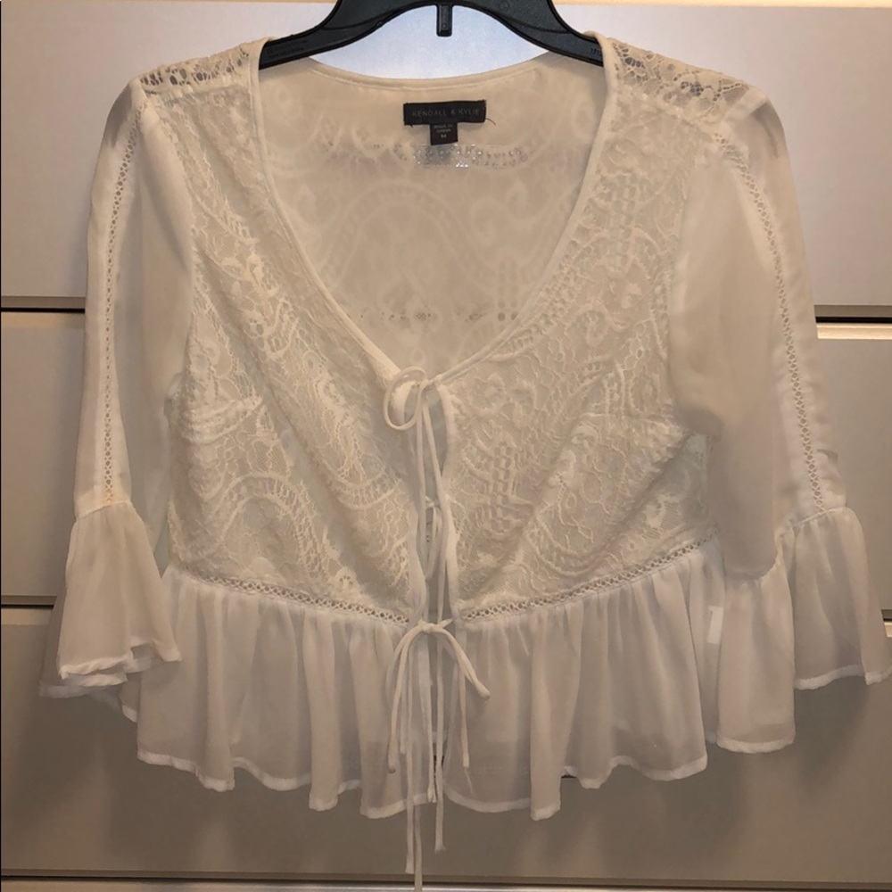 White lace cropped blouse